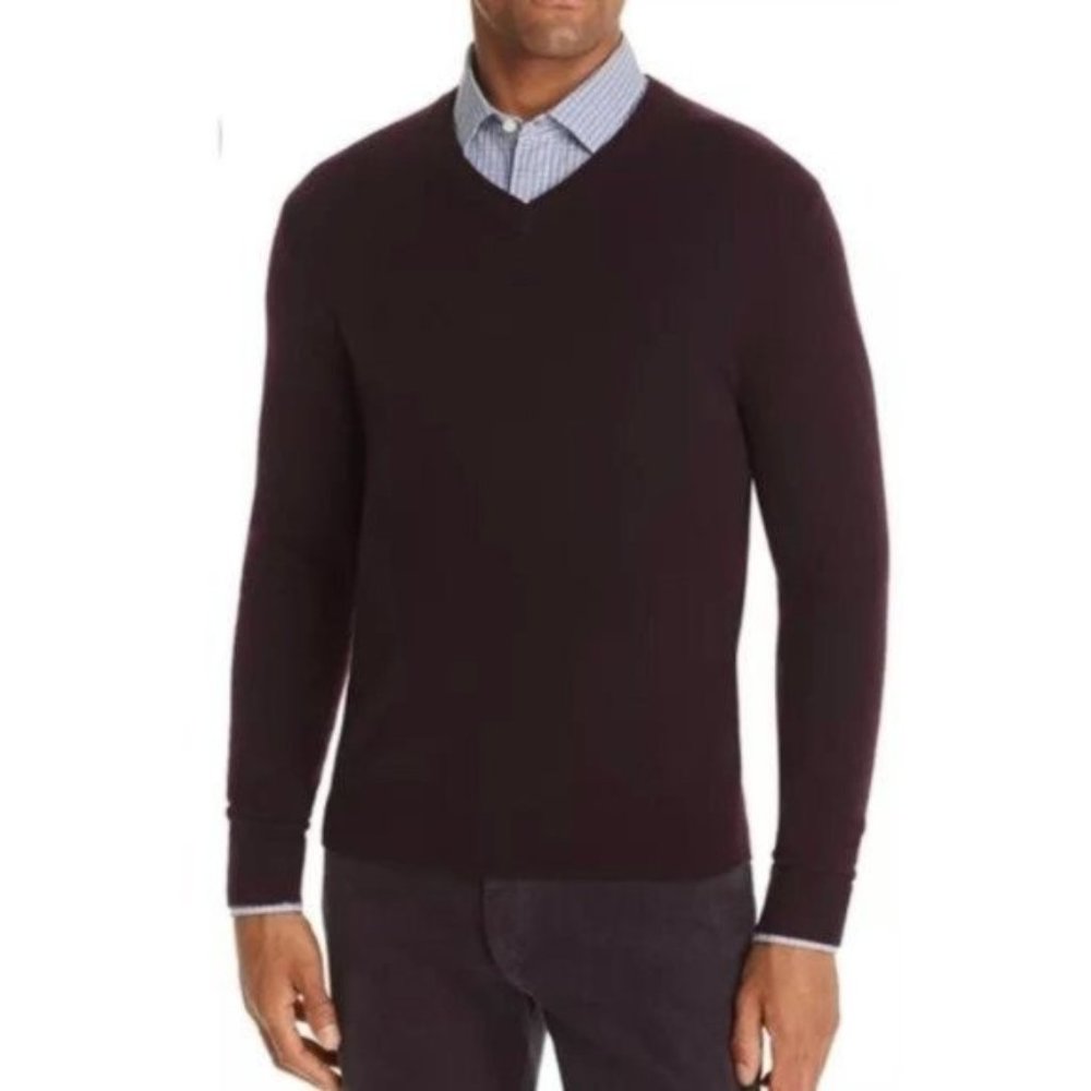 Black Brown 1826 Mens Italian Merino Wool Sweater Size XXL 2XL Purple V Neck